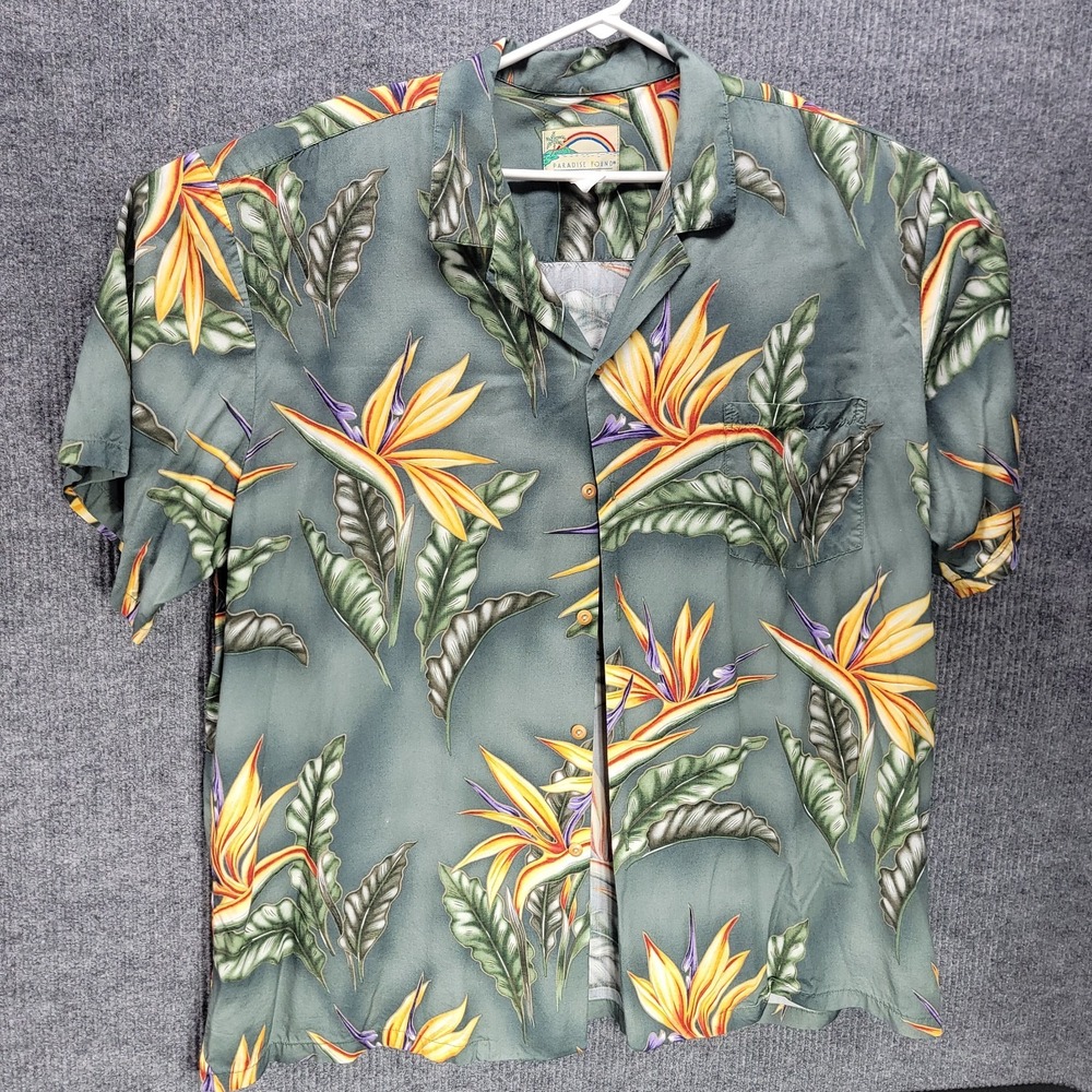 Paradise Found Hawaii Aloha Shirt Mens L 3XL Tropical Camp Rayon USA